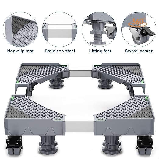 SKYBUCKET Refrigerator Stand 197275 Adjustable Furniture Dolly with 8 Locking Wheels and 4 Strong Feet Gray - Image 4