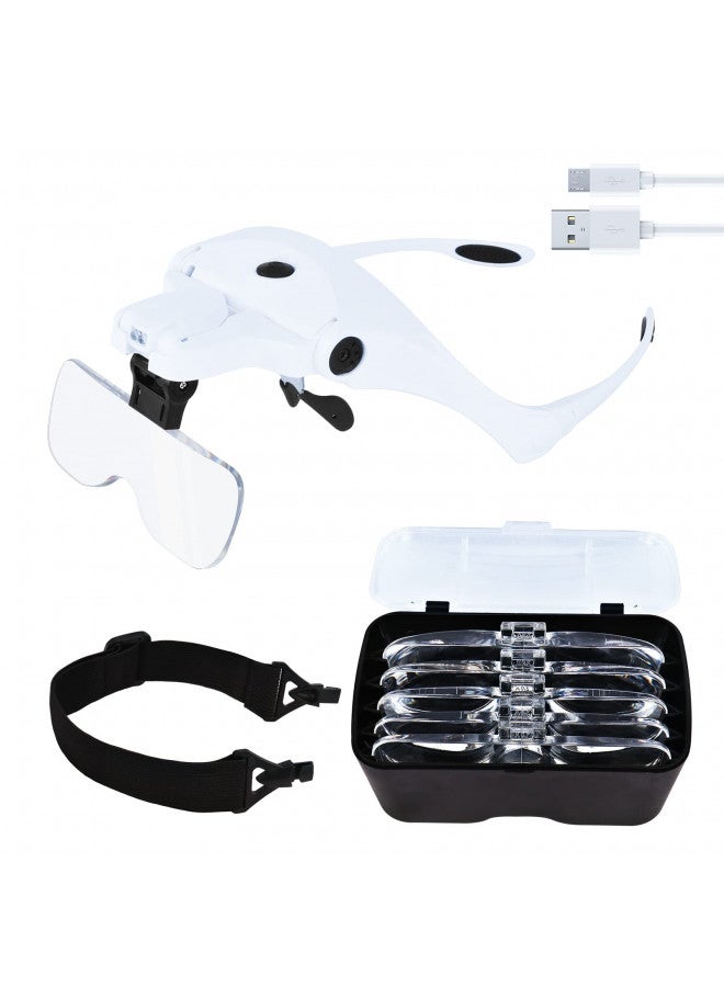 NZQXJXZ Hands Free Headband Magnifying Glass, USB Charging Head Magnifier with LED Light Jewelry Craft Watch Hobby 5 Lenses 1.0X 1.5X 2.0X 2.5X 3.5X (Upgraded Version) - Image 2