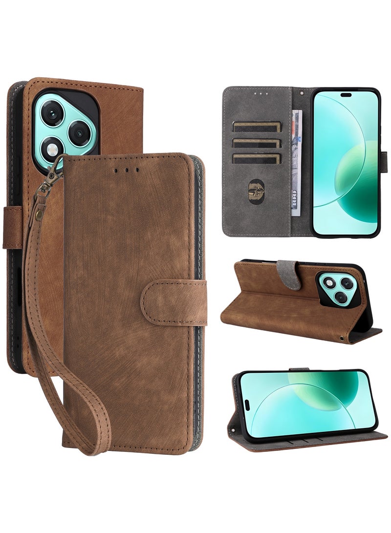 For Honor 400 Lite Flip Cover with Detachable lanyard, PU Leather Full Body Protection Shockproof Flip Mobile Phone Case, RFID Anti-theft Brush Folio Wallet Case  - Image 1