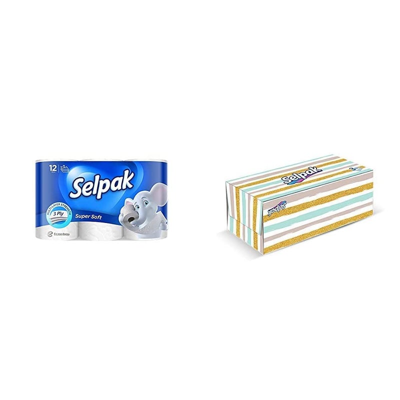 Selpak Toilet Roll - 3Ply (12 Rolls/Pack) & Facial Tissue Box Maxi -3 ply - 100 sheets - Image 1