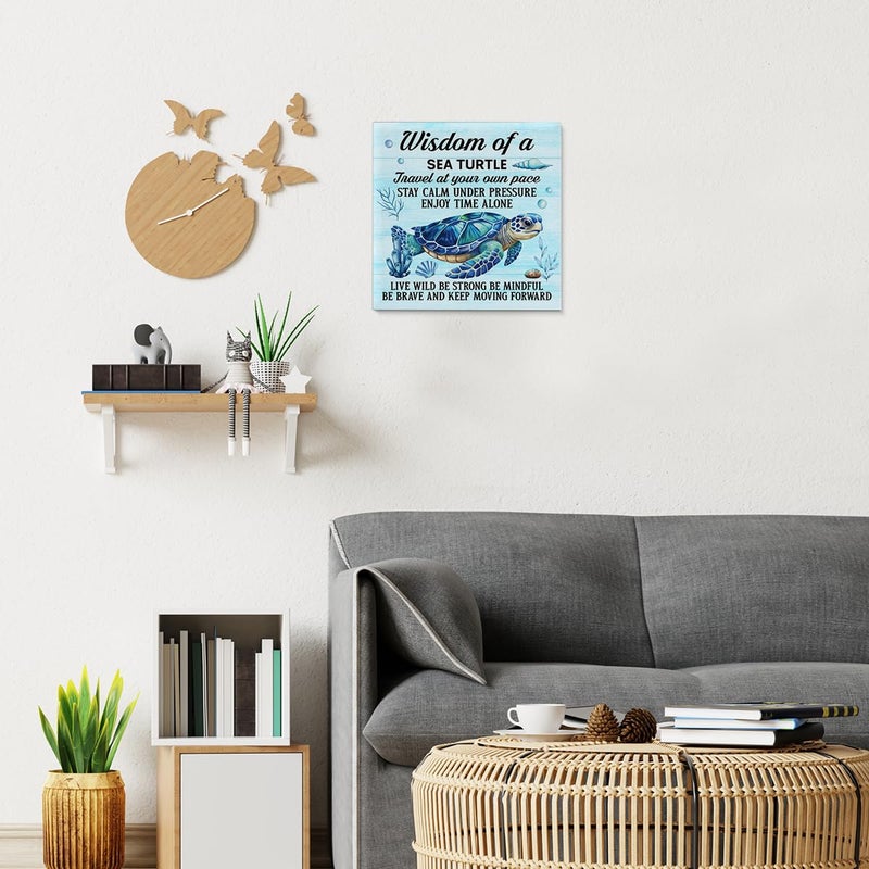 VAHATAN Sea Turtle Decor Inspirational Wall Decor for Office Bedroom Living Room Bathroom Home Decorations, Sea Turtle Wall Art Gifts for Turtles Lovers, Framed Posters Beach Themed Decoration, 8 x 8 Inches - Image 5