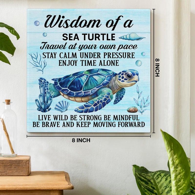 VAHATAN Sea Turtle Decor Inspirational Wall Decor for Office Bedroom Living Room Bathroom Home Decorations, Sea Turtle Wall Art Gifts for Turtles Lovers, Framed Posters Beach Themed Decoration, 8 x 8 Inches - Image 2