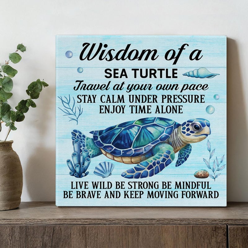 VAHATAN Sea Turtle Decor Inspirational Wall Decor for Office Bedroom Living Room Bathroom Home Decorations, Sea Turtle Wall Art Gifts for Turtles Lovers, Framed Posters Beach Themed Decoration, 8 x 8 Inches - Image 4
