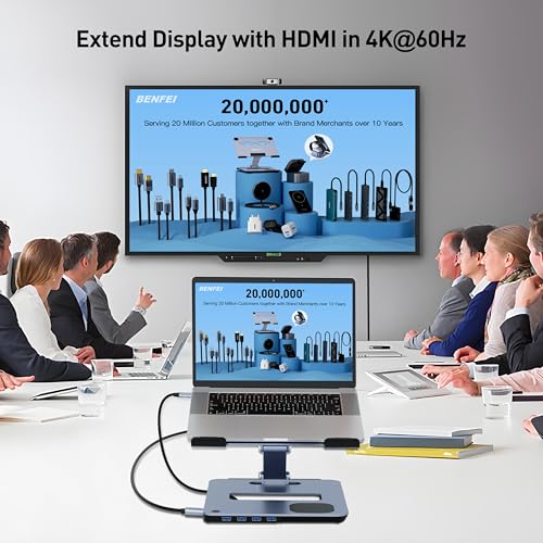 BENFEI Laptop Stand with USB C 6in1 Docking Station, 15W Magnetic Wireless Charger, USB 3.0 KVM Switch, HDMI 4K@60Hz, 4*USB3.0, 100 PD Compatible with MacBook Pro/Air, iPad Pro, XPS, Thinkpad - Image 4