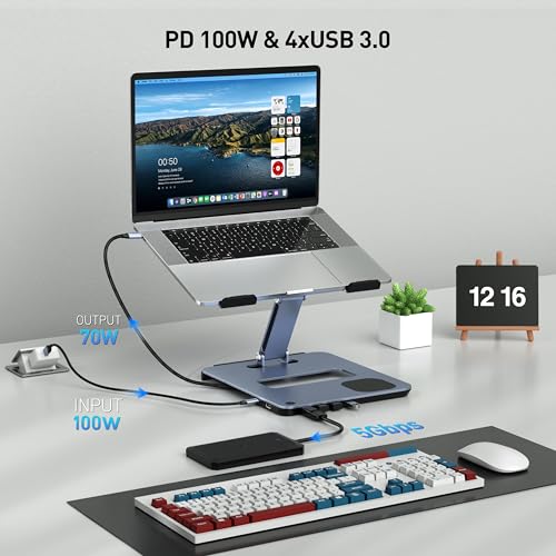 BENFEI Laptop Stand with USB C 6in1 Docking Station, 15W Magnetic Wireless Charger, USB 3.0 KVM Switch, HDMI 4K@60Hz, 4*USB3.0, 100 PD Compatible with MacBook Pro/Air, iPad Pro, XPS, Thinkpad - Image 3