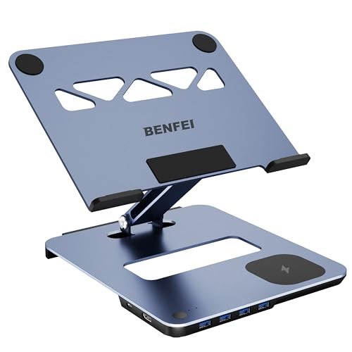 BENFEI Laptop Stand with USB C 6in1 Docking Station, 15W Magnetic Wireless Charger, USB 3.0 KVM Switch, HDMI 4K@60Hz, 4*USB3.0, 100 PD Compatible with MacBook Pro/Air, iPad Pro, XPS, Thinkpad - Image 1