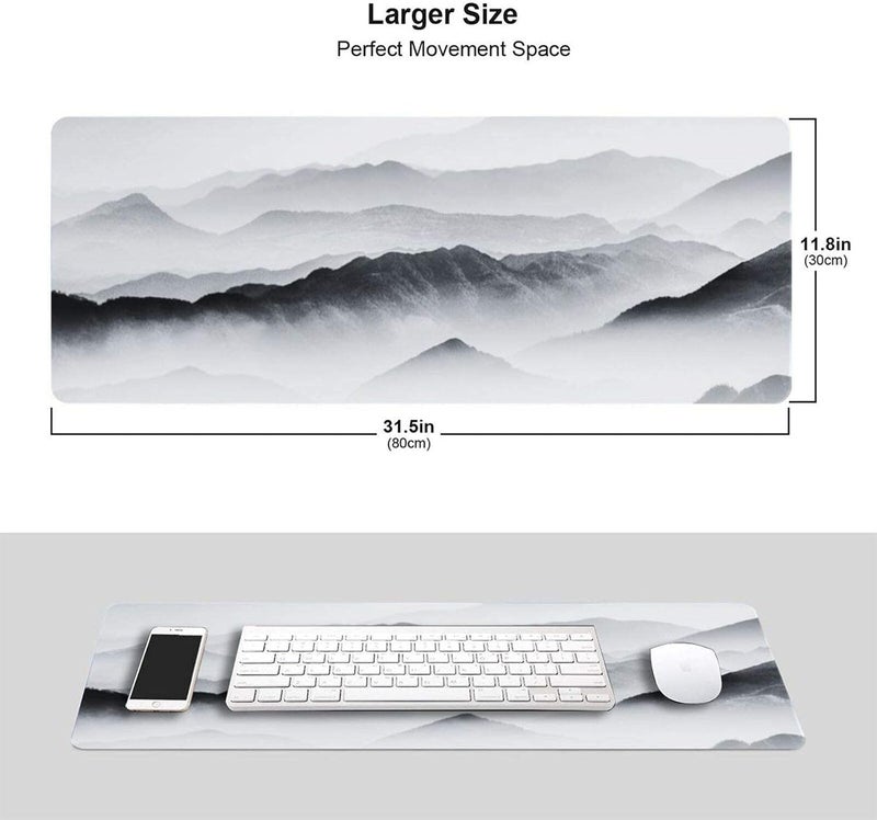 KASTWAVE Gaming Mouse Pad Black and White Plum Bossom Cherry Blossom, Extended Large Mouse Mat Desk Pad, Stitched Edges Mousepad, Long Non-Slip Rubber Base Mice Pad (31.5x11.8x0.12 Inch, A4) - Image 2
