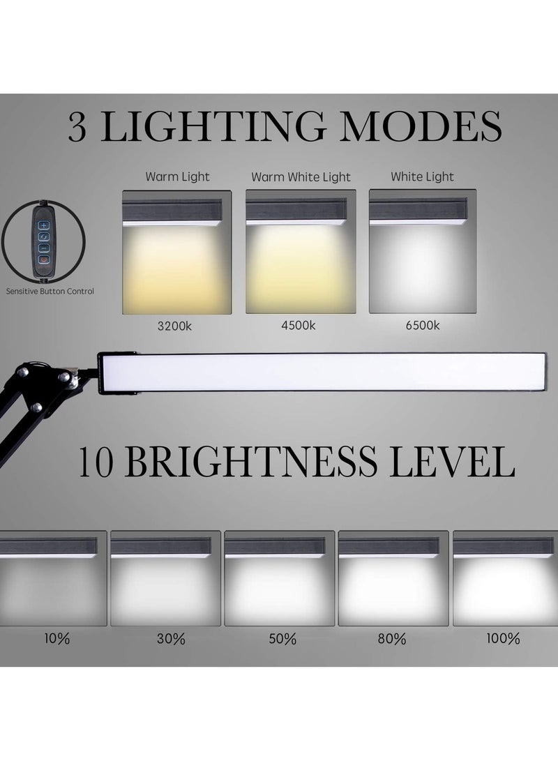 NNEWVANTE مصباح مكتب LED، مصباح ذراع متأرجح قابل للتعديل مع مشبك، ضوء قراءة يحافظ على العين، 10 مستويات سطوع، 3 أوضاع إضاءة، مصابيح بوظيفة الذاكرة لمكتب المنزل (أسود) - Image 2