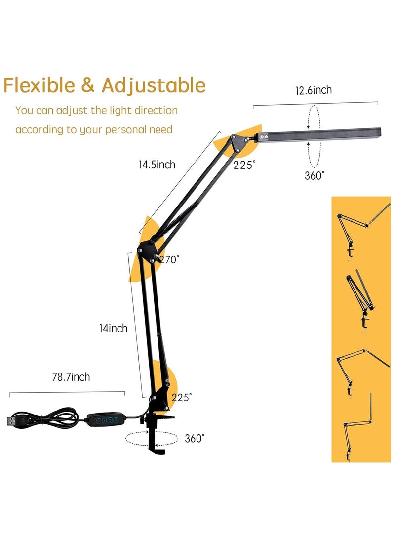 NNEWVANTE مصباح مكتب LED، مصباح ذراع متأرجح قابل للتعديل مع مشبك، ضوء قراءة يحافظ على العين، 10 مستويات سطوع، 3 أوضاع إضاءة، مصابيح بوظيفة الذاكرة لمكتب المنزل (أسود) - Image 3
