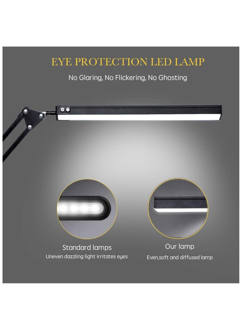 NNEWVANTE مصباح مكتب LED، مصباح ذراع متأرجح قابل للتعديل مع مشبك، ضوء قراءة يحافظ على العين، 10 مستويات سطوع، 3 أوضاع إضاءة، مصابيح بوظيفة الذاكرة لمكتب المنزل (أسود) - Image 4