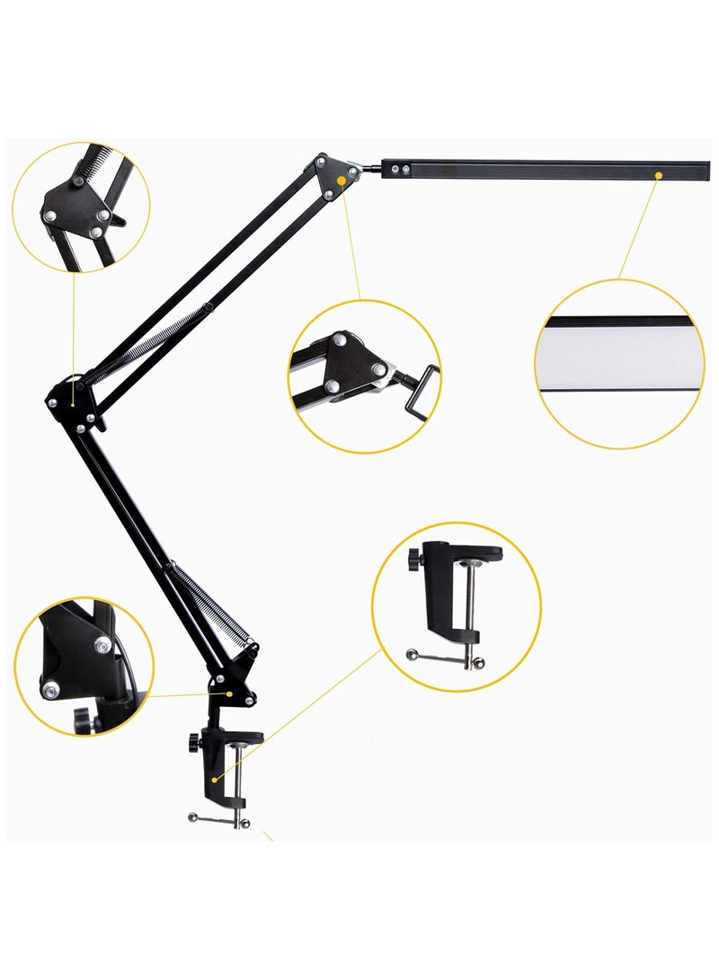 NNEWVANTE مصباح مكتب LED، مصباح ذراع متأرجح قابل للتعديل مع مشبك، ضوء قراءة يحافظ على العين، 10 مستويات سطوع، 3 أوضاع إضاءة، مصابيح بوظيفة الذاكرة لمكتب المنزل (أسود) - Image 5