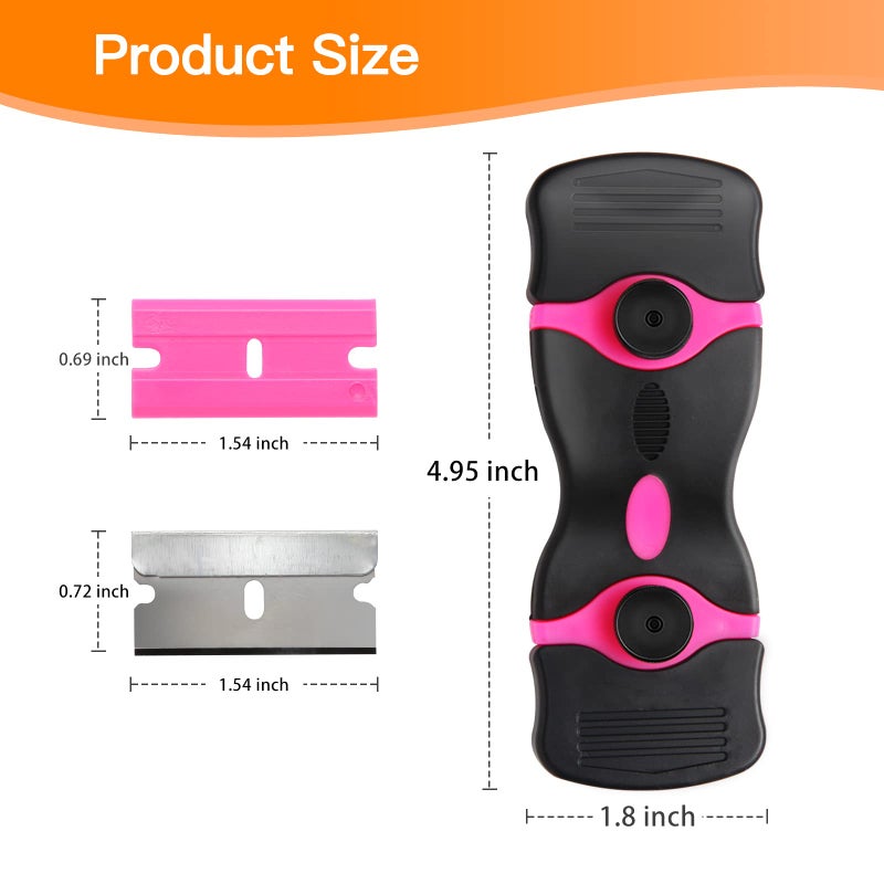 Viadom Razor Blade Scraper Tool, Cleaning Scraper Tool with 20Pcs Metal & Plastic Razor Blades, Multi-Purpose Razor Glass Scraper for Windows,Decals,Stickers,Labels,Adhesive,Cooktop,Paint Removal, Pink - Image 4