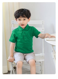 HaveDream Pure Cotton Children's Lapel Short-Sleeved Shirt, New Summer Boys Solid Color Polo Shirt - Green - Suitable For Height 130CM  - Image 2