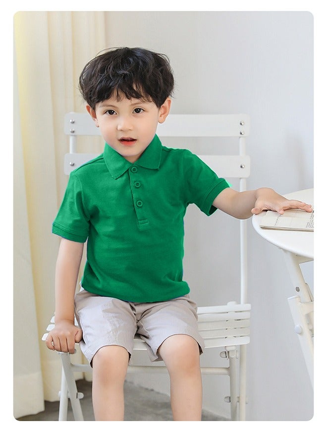 HaveDream Pure Cotton Children's Lapel Short-Sleeved Shirt, New Summer Boys Solid Color Polo Shirt - Green - Suitable For Height 130CM - Image 2
