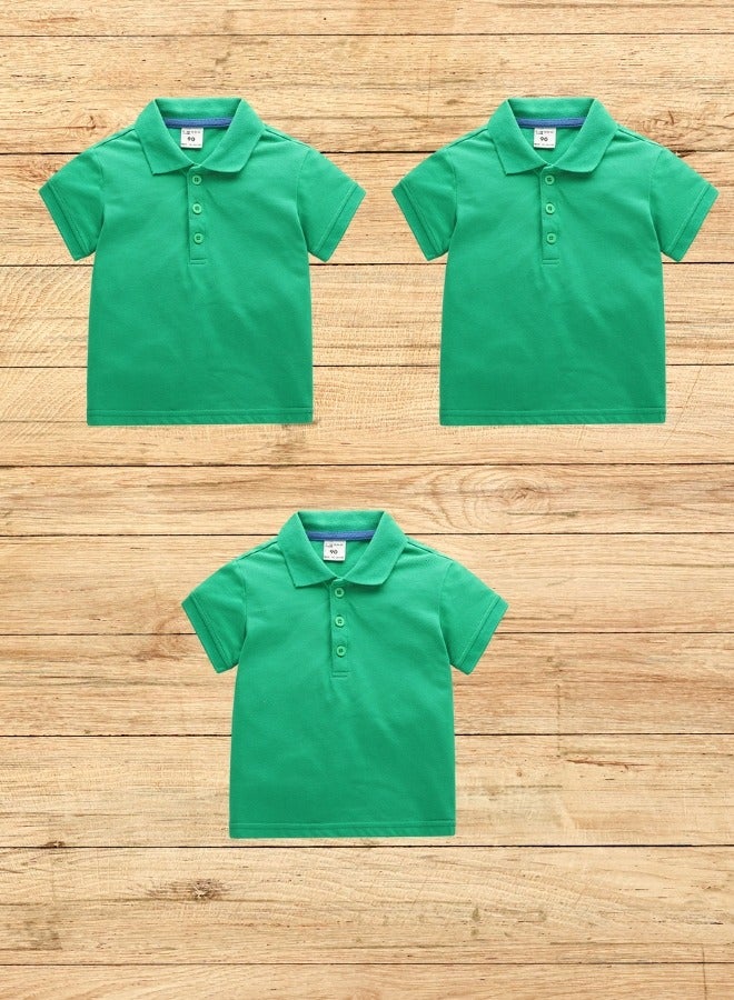 HaveDream Pure Cotton Children's Lapel Short-Sleeved Shirt, New Summer Boys Solid Color Polo Shirt - Green - Suitable For Height 130CM - Image 4