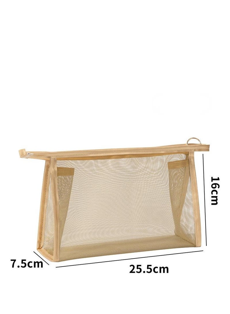 Portable  Cosmetic Makeup Bag  for Women and Girls, Nylon Mesh Makeup Bag (gold), Travel Portable Toiletry Bag - Image 2