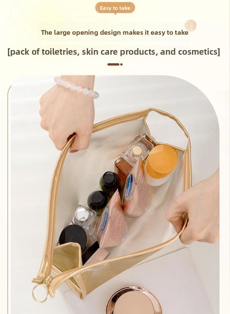 Portable  Cosmetic Makeup Bag  for Women and Girls, Nylon Mesh Makeup Bag (gold), Travel Portable Toiletry Bag - Image 3