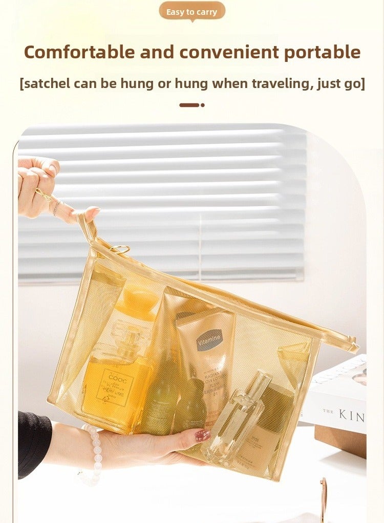 Portable  Cosmetic Makeup Bag  for Women and Girls, Nylon Mesh Makeup Bag (gold), Travel Portable Toiletry Bag - Image 5