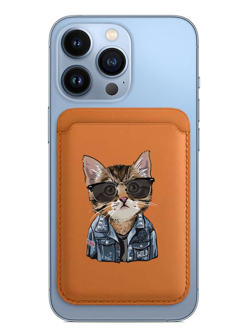 Theodor Magsafe Wallet - Mag Safe Secure Credit Card Holder – Vegan Leather. Magnetic Card Wallet Holder - Apple iPhone 14,13,12 Compatible- Brown- Swag Cat  - Image 1