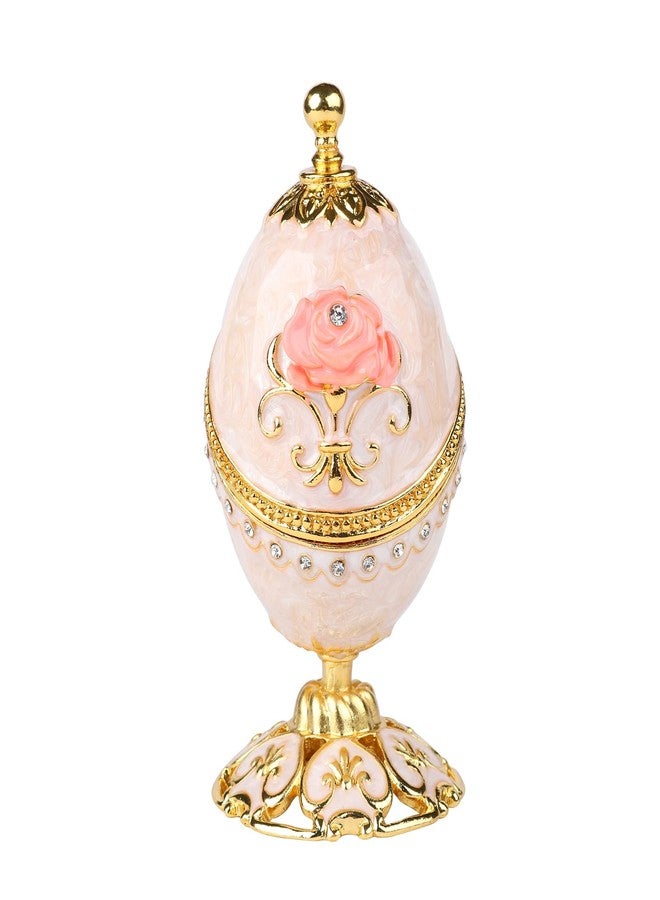 Furuida Easter Egg Trinket Box with Hinged Enameled Flower Jewelry Box Classic Ornaments Metal Craft Gift for Home Decor (White) - Image 1