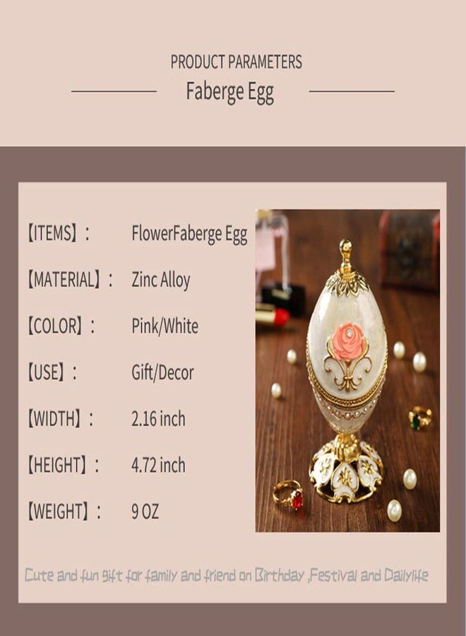 Furuida Easter Egg Trinket Box with Hinged Enameled Flower Jewelry Box Classic Ornaments Metal Craft Gift for Home Decor (White) - Image 2