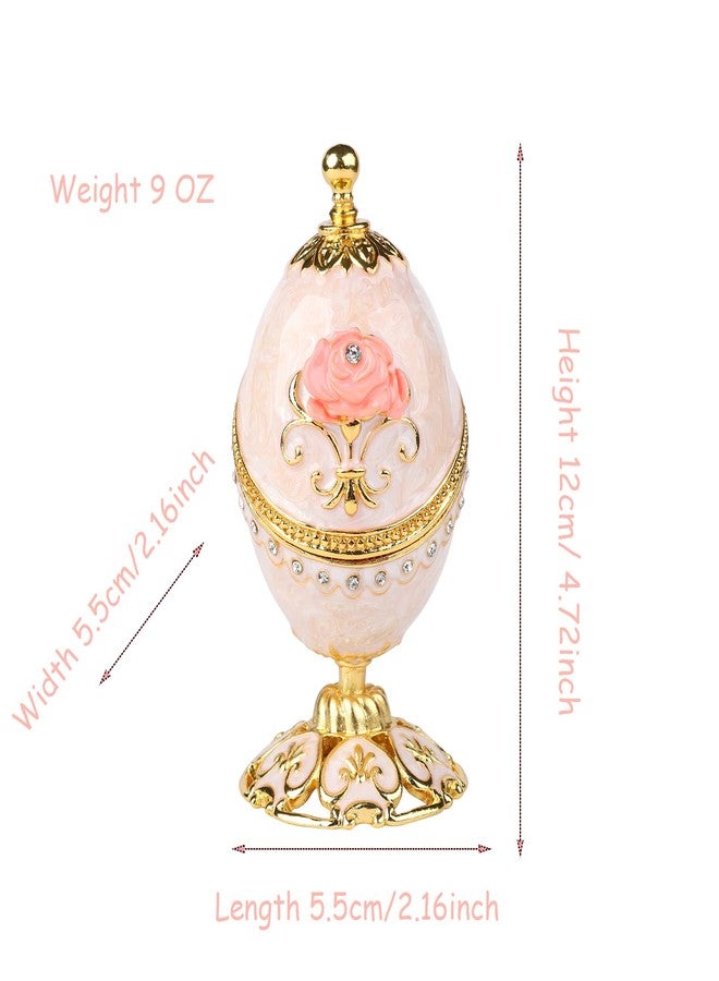 Furuida Easter Egg Trinket Box with Hinged Enameled Flower Jewelry Box Classic Ornaments Metal Craft Gift for Home Decor (White) - Image 4