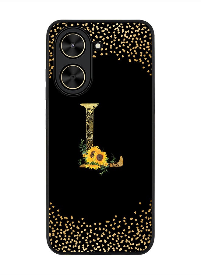 Stylizedd For Xiaomi Poco C71 / Redmi A5 4G Case,Slim fit Camera Protection, Shockproof Thin Phone cover  - Custom Floral Monogram - L ( Black )