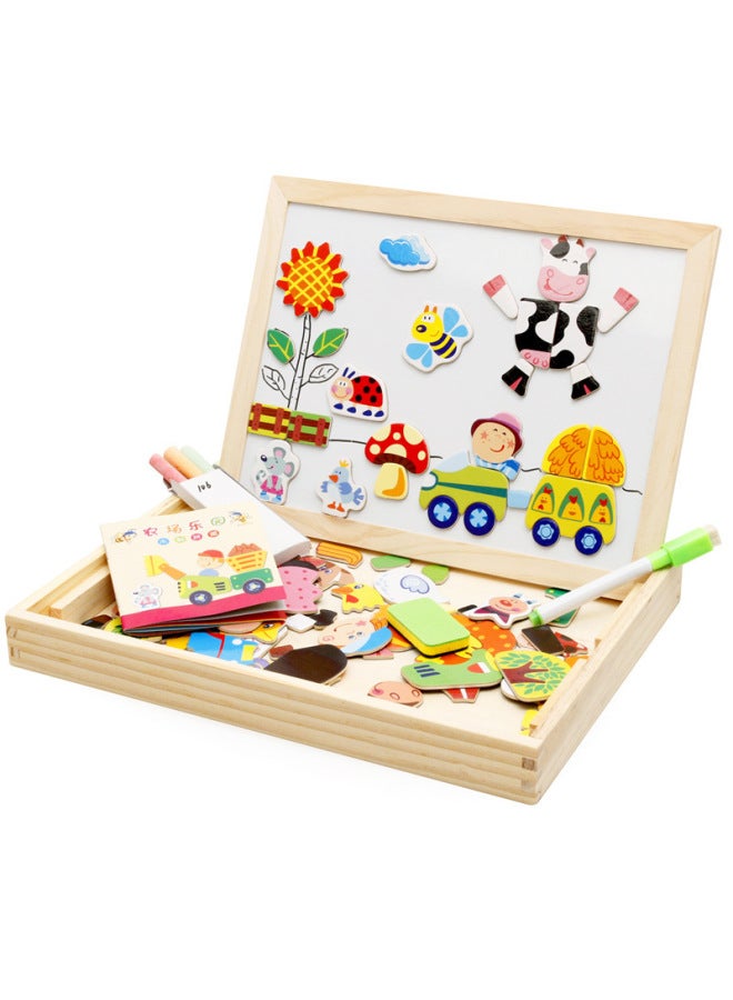 Direct Wooden Farm Storage Box Magnetic Puzzle Double-sided Puzzle Drawing Board Children's Educational Early Education Toys-Color:MWZ-Digital Tangram Gift Boxes - Image 2