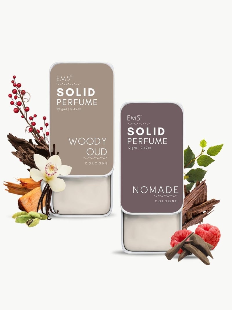 EM5 Combo Pack of Alcohol Free Solid Perfumes Woody Oud Nomade for Men Women NonGreasy Cologne Strong Lasting Fragrance Gifting Pack for Him Her - Image 1