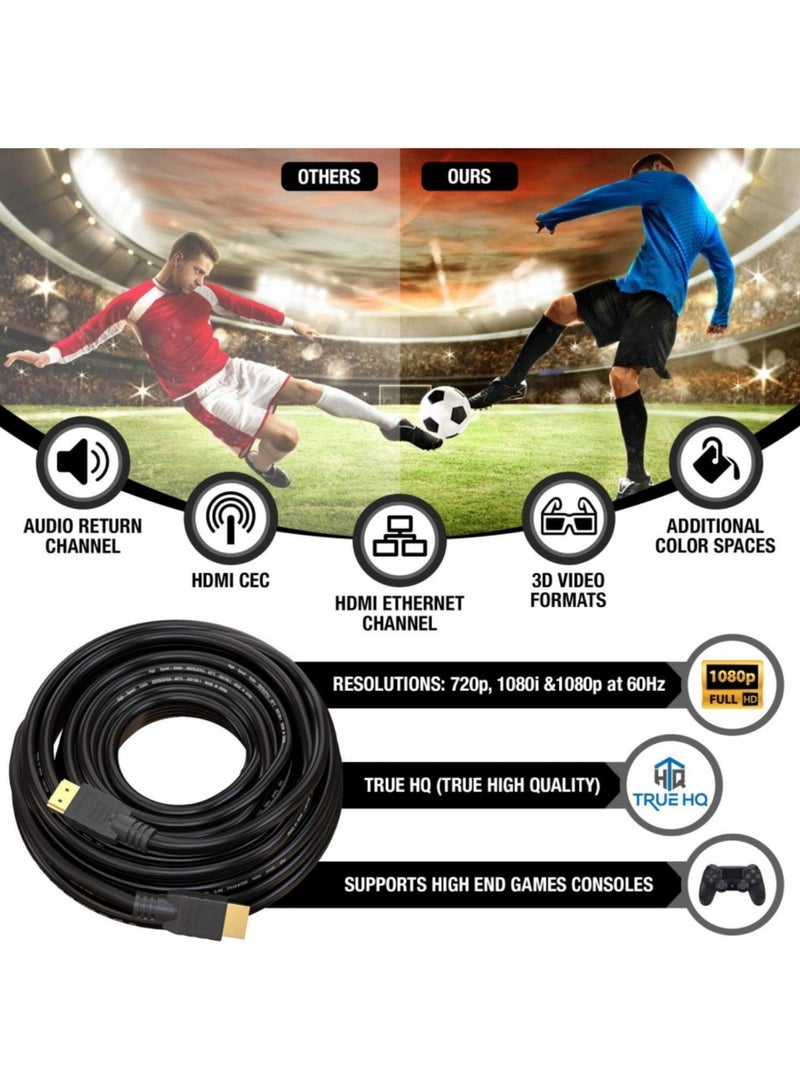 Adando HDMI V1.4 Cable: 10 Meters Long - High-Speed Wire with 3D ARC Ethernet - FHD 1080P, 1080i, 4K - PS4 - Xbox One - Sky HD Laptop - TV CCTV - Gold and Black Plated (Black) - Image 3