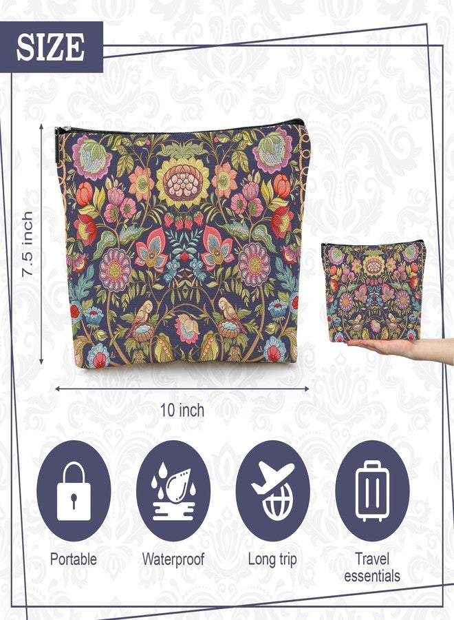 CHENGU 6 Pcs Vintage Makeup Bag Gifts Botanical Classic Floral Canvas Cosmetic Bags Portable Aesthetics Floral Toiletry Bags Birthday graduation Gifts for Women Girls Mom Friends - Image 2