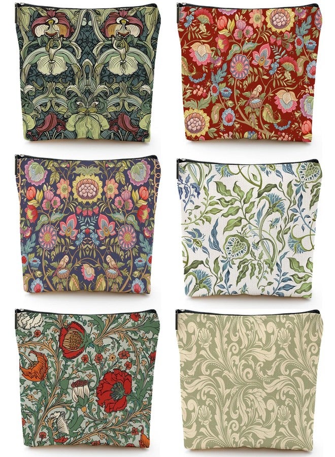 CHENGU 6 Pcs Vintage Makeup Bag Gifts Botanical Classic Floral Canvas Cosmetic Bags Portable Aesthetics Floral Toiletry Bags Birthday graduation Gifts for Women Girls Mom Friends - Image 1