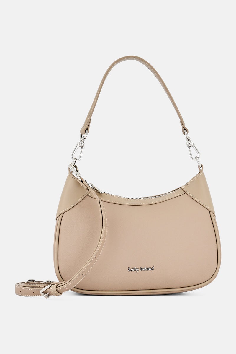 Kathy Ireland Women Brand Logo Shoulder Bag, Beige - Image 1