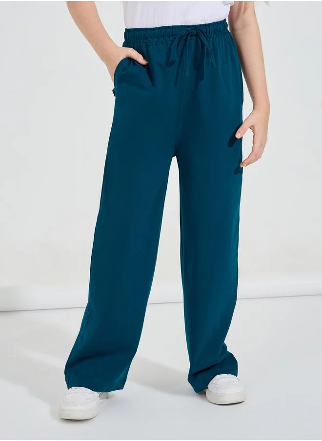 Styli Basic Wide Leg Pants with Drawstring