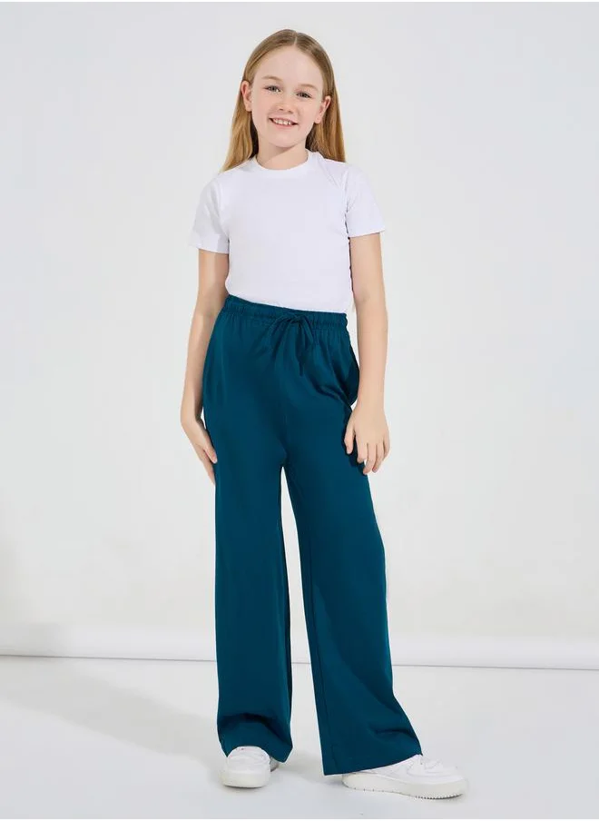 Styli Basic Wide Leg Pants with Drawstring