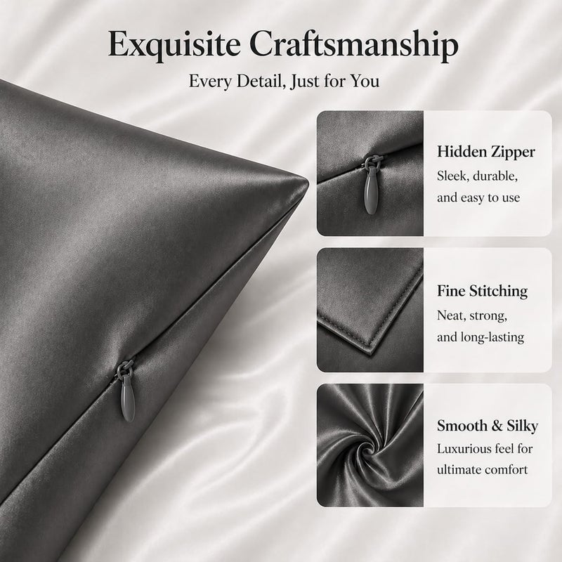 ROSEWARD Pure Mulberry Silk Pillow Cases Standard Size, Oeko-TEX Certified 100% Silk Pillowcase for Hair and Skin, Premium 22 Momme Silk Zippered Pillowcase, Dark Gray, 1 Pc 20"x26" (Standard, Slate Grey) - Image 4
