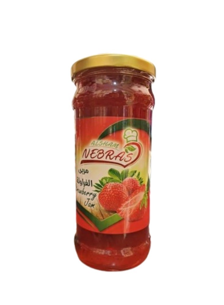 مربى الفراولة الطبيعي من شركة نبراس بحبات الفراولة الكاملة - 450 جرام