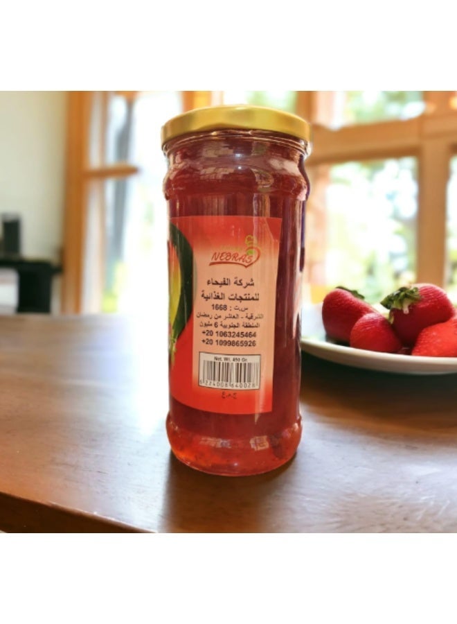 ALSHAM NEBRAS NEBRAS Premium Strawberry Jam – Natural Sweet Flavor – Smooth Spreadable Texture – Family Pack 450g Glass Jar with Golden Lid - Image 5