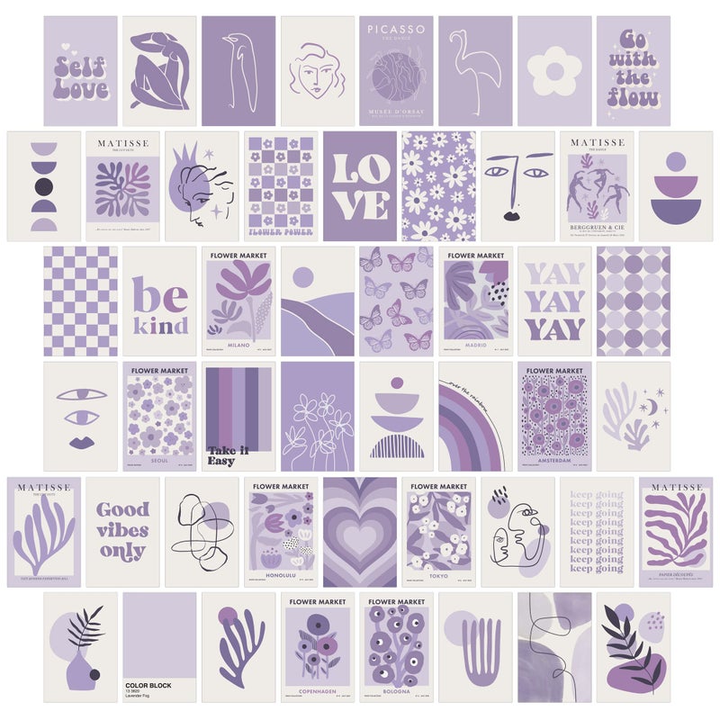 Purple Room Decor Lavender Wall Collage Kit Aesthetic Posters Prints 50pcs 4x6 inch for Teen Boys Girls