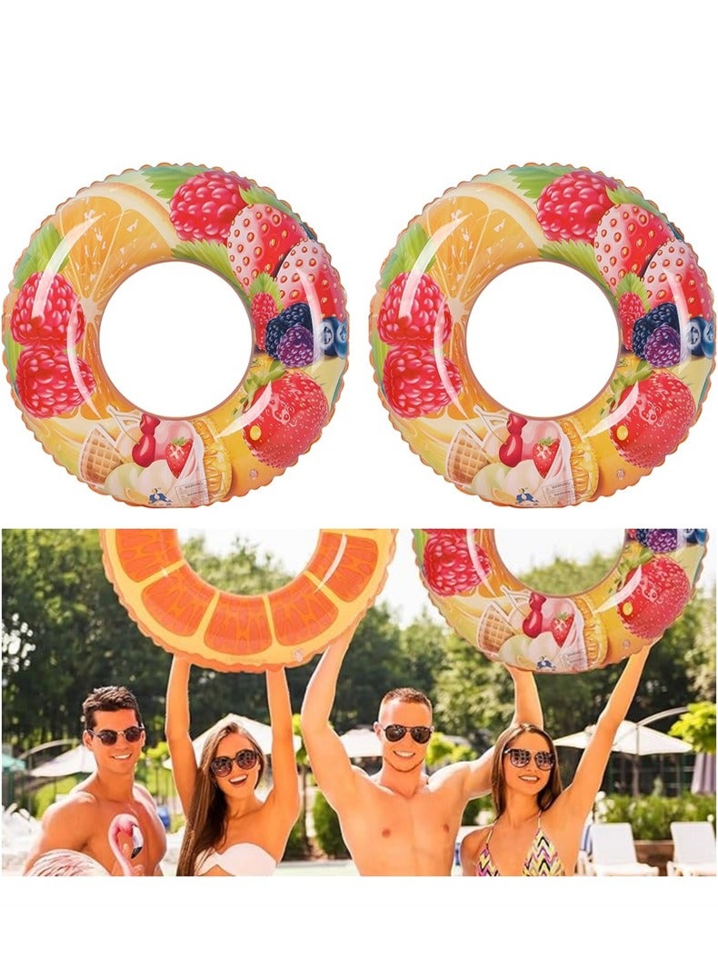 2 Pack Swim Ring, 80cm Diameter Inflatable Float Pool Swim Ring, Fruit Swim Tube Rings Colorful Pool Floaties Toys for Beach Pool Party for Kids and Adults (2Pack, 80cm, Strawberry Color) - Image 1