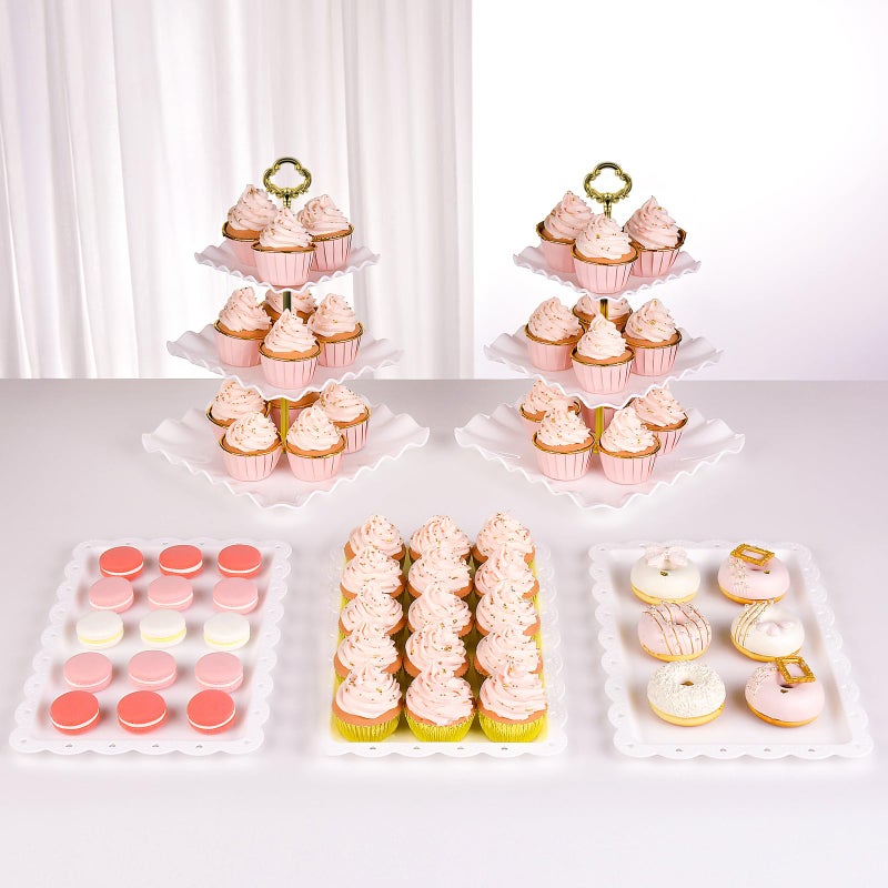 NWK 5 Piece Cake Stand Set with 2 x Large 3Tier Cupcake Stands 3 x Appetizer Trays for Wedding Birthday Baby Shower Tea Party Decorations Gold