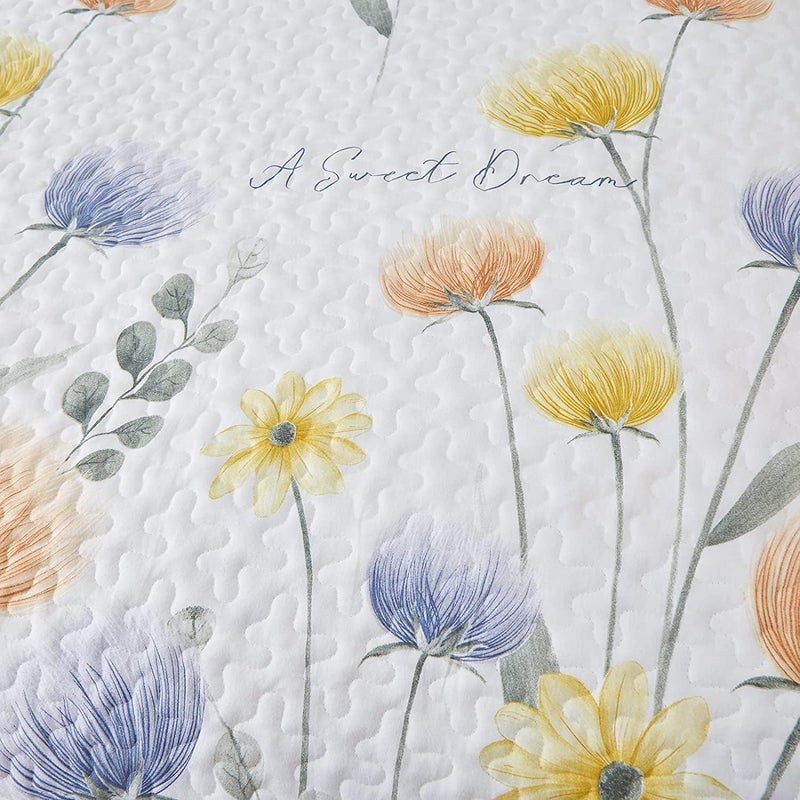 Dinjoy Floral Quilt Set King 3 Pieces Blue & Yellow Quilts Coverlet Set Bohemian Cute Bedspread Lightweight Farmhouse Bed Coverlet for Fall Winter All Season(110"x90") - Image 5