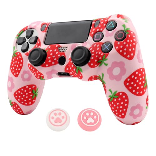RALAN Pink Controller Skins for PS4Fruit Silicone Controller Cover Skin Protector Compatible PS4 SlimPS4 Pro Controller with 2 Cute Thumb Grips Caps - Image 1