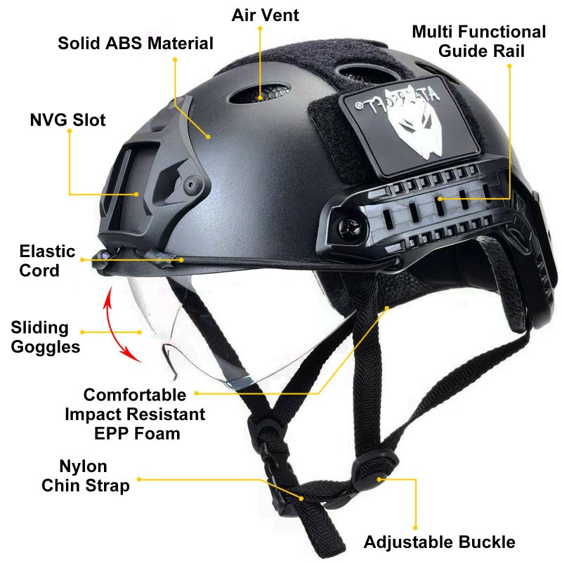 ATAIRSOFT PJ Type Tactical Multifunctional Fast Helmet with Visor Goggles Version Black - Image 2