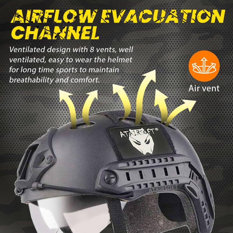 ATAIRSOFT PJ Type Tactical Multifunctional Fast Helmet with Visor Goggles Version Black - Image 3