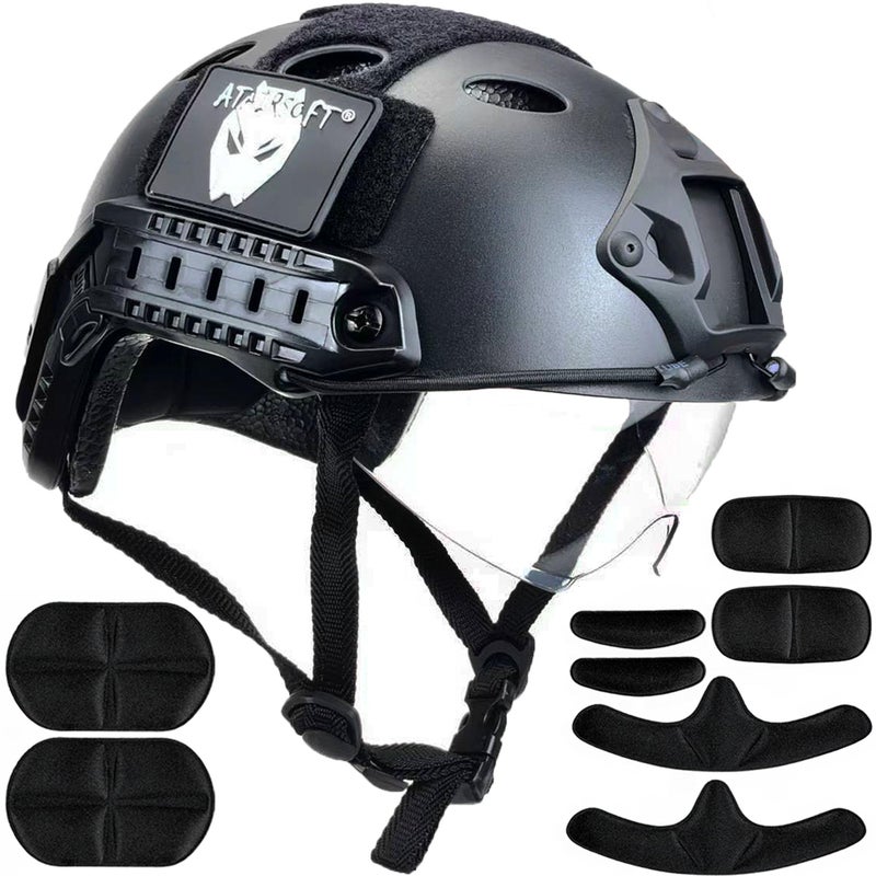 ATAIRSOFT PJ Type Tactical Multifunctional Fast Helmet with Visor Goggles Version Black - Image 1