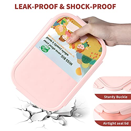 MISS BIG® Bento Box for Kids,Bento Box & Lunch Box,Leakproof, No BPAs/Chemical Dyes,M/W, D/W & Fridge Safe,1150ml Large Lunch Box for School, Picnic, Travel (Pink) - Image 3