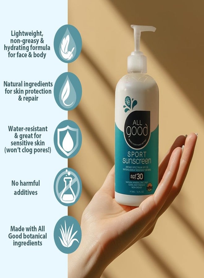 All Good Makes Everything Better All Good Sport Mineral Sunscreen Lotion - Coral Reef Friendly, Water & Sweat Resistant, Face & Body, UVA/UVB Broad Spectrum SPF 30+ (16 oz Pump) - Image 3