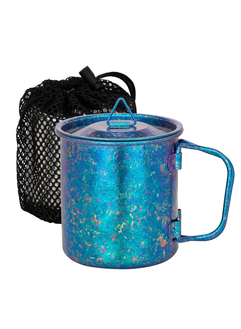 Cup Titanium Pot with Lid, Collapsible Cup for Traveling, Ultralight Portable 450ml Foldable Handle Camping Tea Coffee Water, Mug for Outdoor Backpacking Hiking Picnic Drinkware with Mesh Sack - Image 1