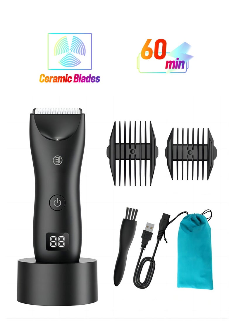 Excefore Electric Hair Clippers for Men, Waterproof Pubic Hair Trimmer with LED Display, Cordless Groin Body Hair Trimmer Kit, Professional Body Groomer and Beard Shaver with USB Recharge Dock(Black)  - Image 1
